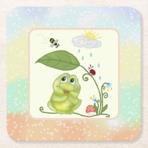 Sommerfrosch Rechteckiger Pappuntersetzer
