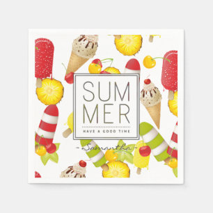 Sommerfrüchte und Eiscreme-Spaß Serviette