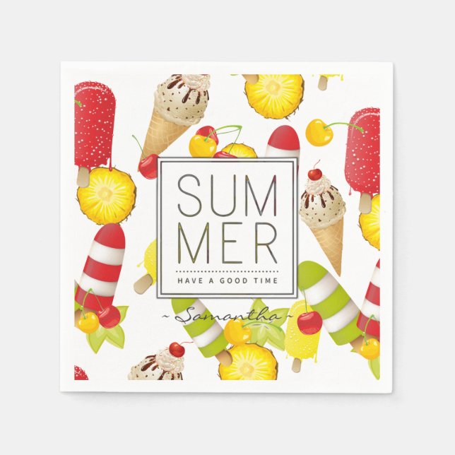 Sommerfrüchte und Eiscreme-Spaß Serviette (Vorderseite)