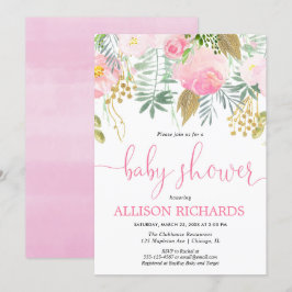 Sommerfrühlingrosa Goldmädchen Babydusche Einladung