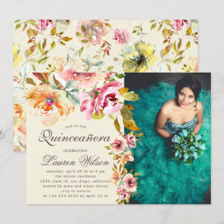 Sommergarten Blumen Quinceanera Foto Einladung