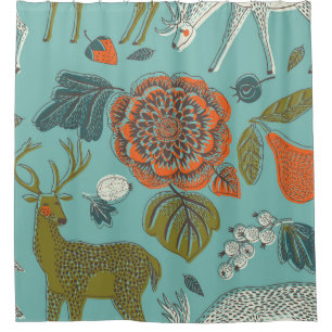 Sommergarten Hirsch Nahtlose Illustration. Duschvorhang