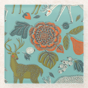 Sommergarten Hirsch Nahtlose Illustration. Glasuntersetzer