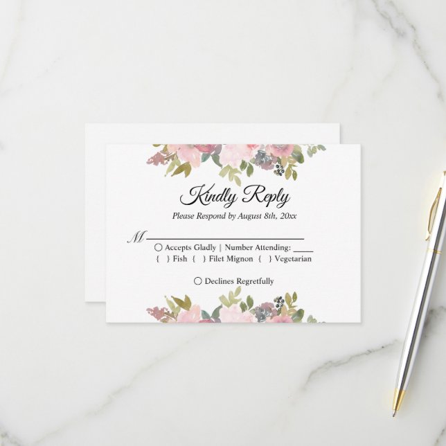 Sommergarten Hochzeit der Wasserfarben RSVP Karte (Vorderseite/Rückseite Beispiel)