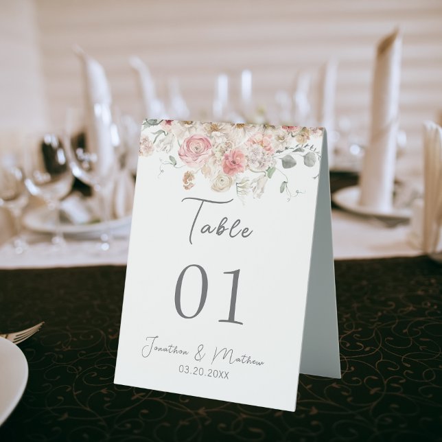 Sommergarten Hochzeit der Wasserfarben Tischaufsteller (Summer Garden Watercolour Floral Wedding Table Tent Sign
)