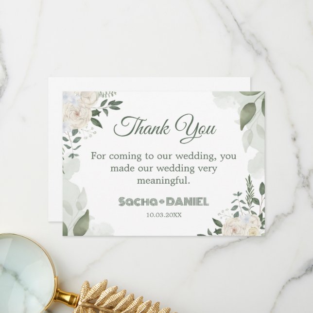 Sommergarten Hochzeit mit Blumen Dankeskarte (Vorderseite/Rückseite Beispiel)