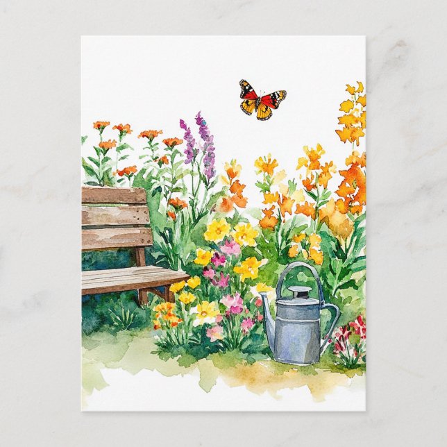Sommergarten mit Schmetterlingen Postkarte (Vorderseite)