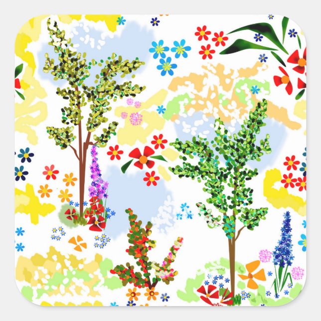 Sommergarten Quadratischer Aufkleber (Vorderseite)