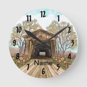 Sommergedeckte Brücke Runde Wanduhr