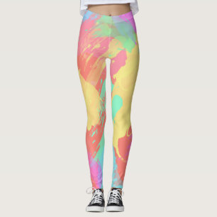 Sommergelb-orangefarbene Pink-Korallenbürsten Leggings