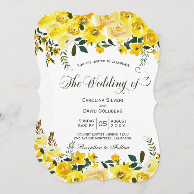 Sommergelbe Rosenblüte Einladung (Vorne/Hinten)