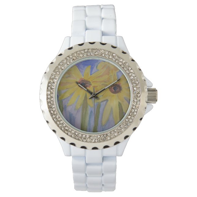 Sommergelbe Sonnenblumen Armbanduhr (Vorderseite)