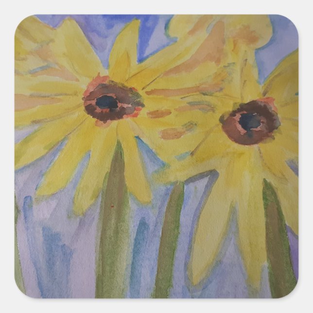 Sommergelbe Sonnenblumen-Aufkleber Quadratischer Aufkleber (Vorderseite)
