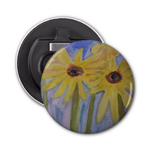 Sommergelbe Sonnenblumen Button Flaschenöffner (Vorderseite)