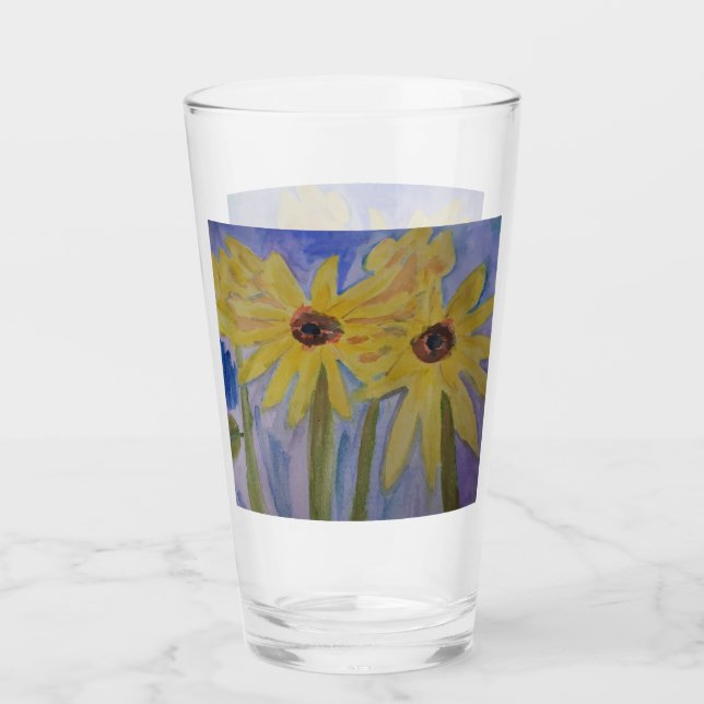 Sommergelbe Sonnenblumen Glas (Vorderseite)