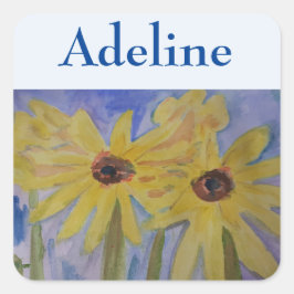 Sommergelbe Sonnenblumen Personalisiert Quadratischer Aufkleber