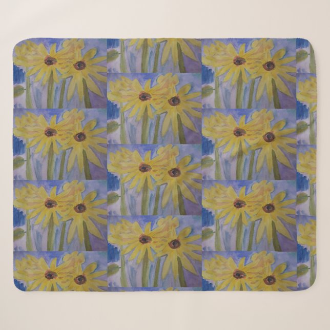 Sommergelbe Sonnenblumen Sherpa Blanket Sherpadecke (Vorderseite (Horizontal))