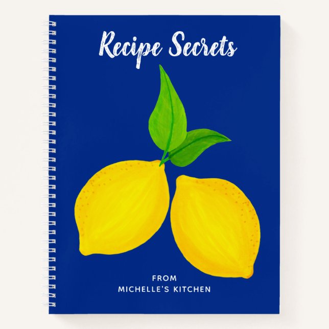 Sommergelbe Zitronen Blaue Rezept Notizbuch (Vorderseite)