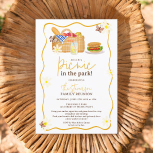 Sommergelbes Picnic in der Parkfamilie Wiedersehen Einladung