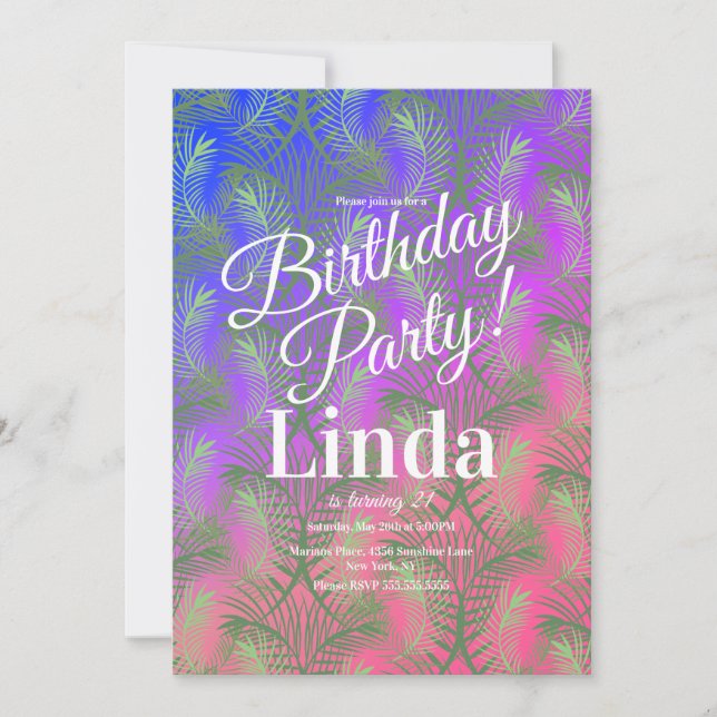 Sommergepflegter Palmenblättergarten Einladung (Vorderseite)