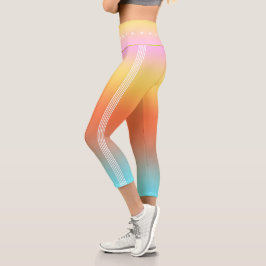 Sommerglühende blaue Orangenfarben Streifen Capri Leggings