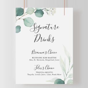 Sommergrünes Eukalyptus-Signature-Drinks-Schild Poster