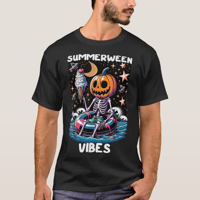 SommerHalloween Funny Skeletter Eiscreme T-Shirt (Vorderseite)