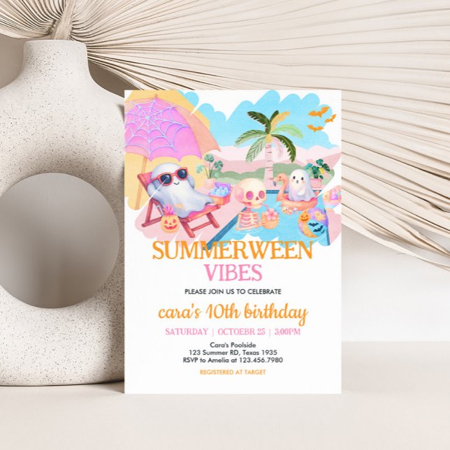 SommerHalloween Pool Geburtstag Einladung (Summerween Halloween Pool Birthday Invitation)