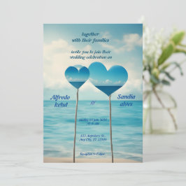 Sommerherzen Strand Blau Hochzeit Einladung