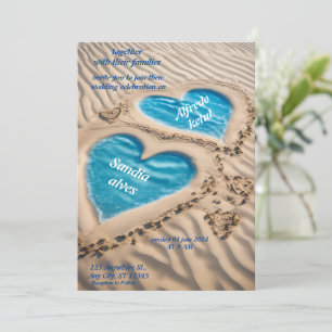 Sommerherzen Strand Ozean Blaue Hochzeit Einladung
