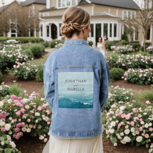 Sommerhochzeit am Ozean des blauen Meerwassers Jeansjacke