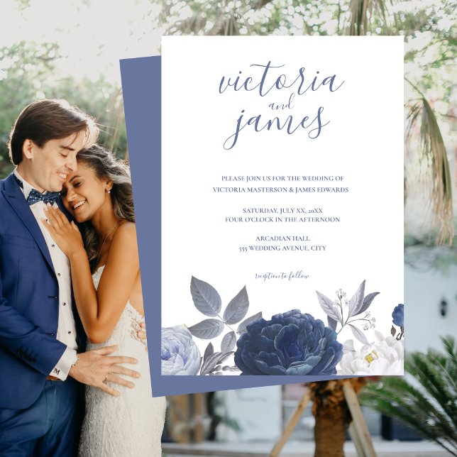 Sommerhochzeit Blauer Blumenladen Einladung (Summer Wedding Bright Blue Floral Invitation)