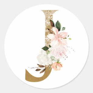 Sommerhochzeit im Frühjahr MONOGRAM J Runder Aufkleber