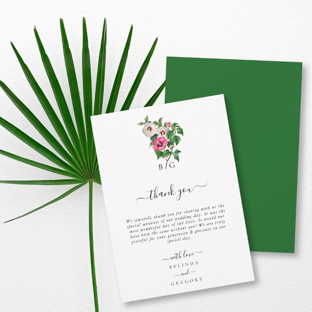 Sommerhochzeit im tropischen Hibiskus Dankeskarte (Watercolor Tropical Hibiscus Summer Wedding Thank You Card)