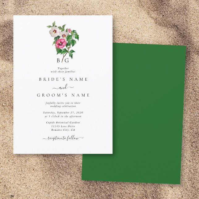 Sommerhochzeit im tropischen Hibiskus Einladung (Watercolor Tropical Hibiscus Summer Wedding Invitation)