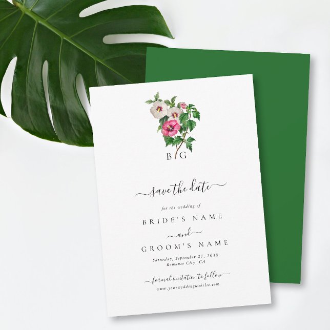 Sommerhochzeit im tropischen Hibiskus Save The Date (Watercolor Tropical Hibiscus Summer Wedding Save The Date)