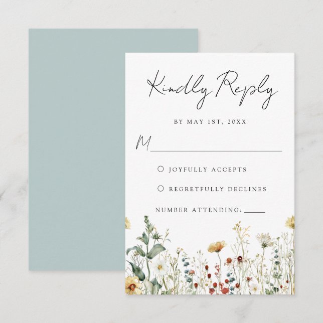 Sommerhochzeit in der Wildblume RSVP Karte (Vorne/Hinten)