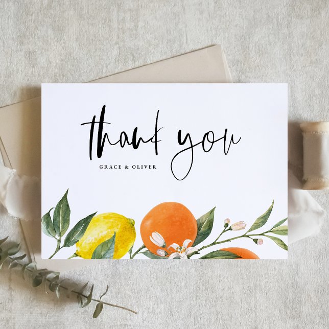 Sommerhochzeit in Orange und Lemon Dankeskarte (Botanical Orange and Lemon Summer Wedding Thank You Card)