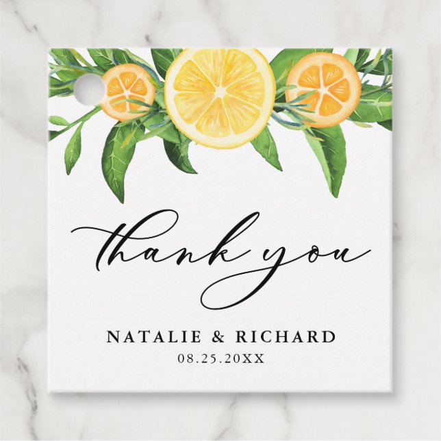 Sommerhochzeit von Lemons und Orangen Vielen Dank Geschenkanhänger (Vorderseite)