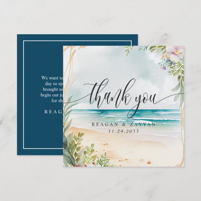 Sommerhochzeit von Watercolor Beach Dankeskarte (Vorne/Hinten)