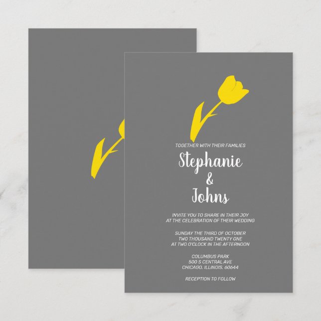 Sommerhochzeit von Yellow Gray Floral Einladung (Vorne/Hinten)