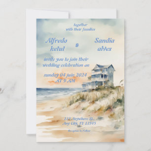 Sommerhochzeitseinladungen Strand Ozean Blau Einladung