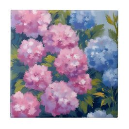 Sommerhortensien | Rosa und blaue Küstenblumen Fliese