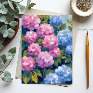 Sommerhortensien Rosa und blaue Küstenblumen Postkarte