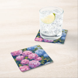 Sommerhortensien | Rosa und blaue Küstenblumen Rechteckiger Pappuntersetzer
