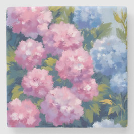 Sommerhortensien | Rosa und blaue Küstenblumen Steinuntersetzer