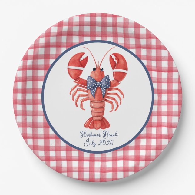 Sommerhummer, Gingham, 4. Juli Pappteller (Vorderseite)