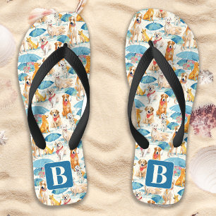 Sommerhunde Personalisiertes Monogramm Muster Flip Flops