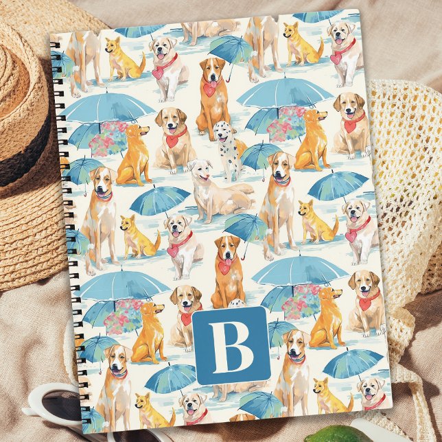 Sommerhunde Personalisiertes Monogramm Muster Notizbuch (Von Creator hochgeladen)