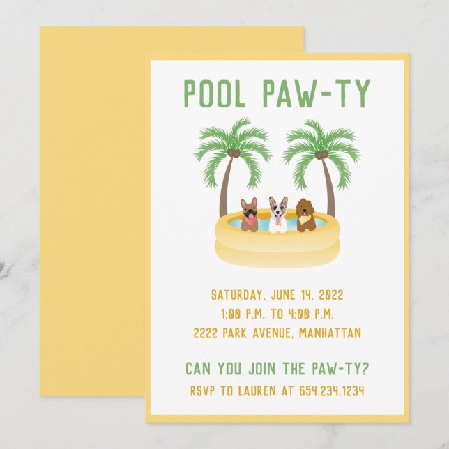 Sommerhunde Schwimmbad Einladung (Vorne/Hinten)